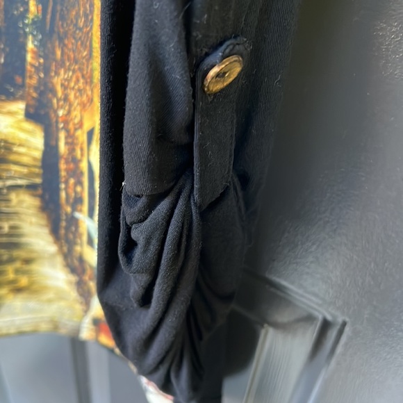 Shirtwaist half button-down solid black  Knit back fall print-front Tunic/Dress - Picture 4 of 6